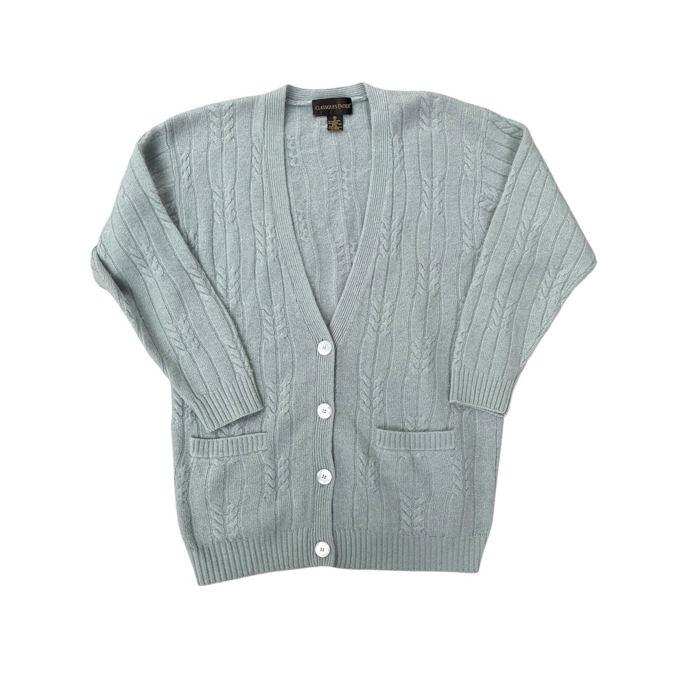 Vintage Classiques Entier Cable Knit Angora Wool Cardigan Sweater Blue, Medium